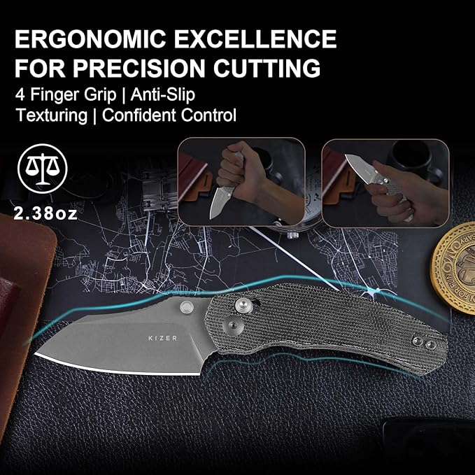 Kizer Mini Bulldog Pocket Knife, 2.5??Nitro V Sheepsfoot Blade Folding Knife, Micarta Handle Clutch