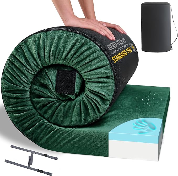 HomeMate CertiPUR-US Memory Foam Camping Mattress Pad Portable Roll Up Mattress for Adults Sleeping