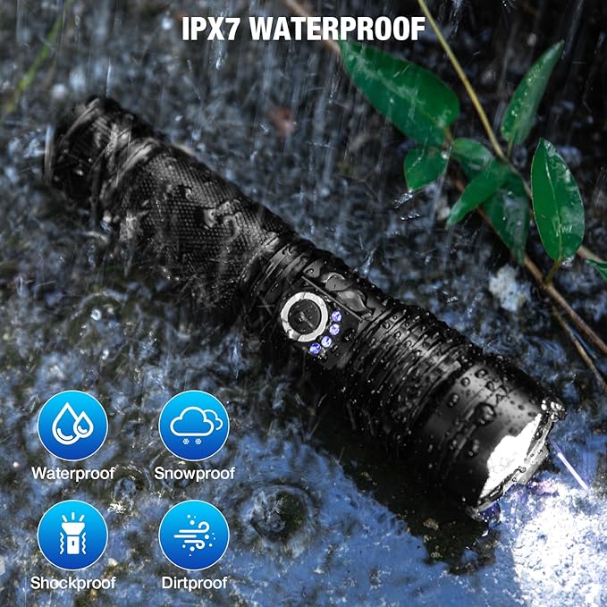 Rechargeable Flashlights 90,000 High Lumens - 2 Pack, Super Bright LED Flashlight Rechargeable with