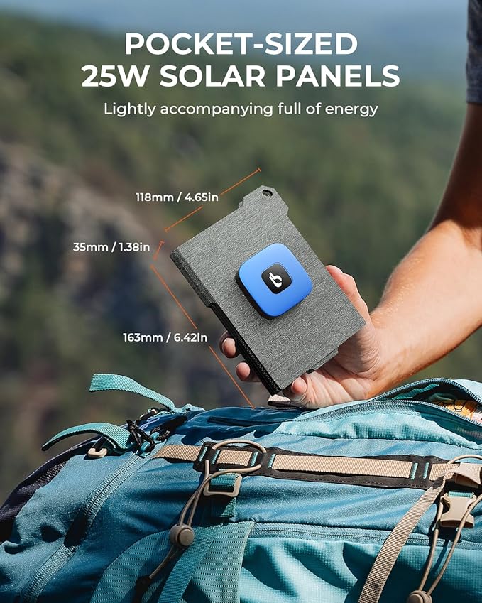 [Upgraded] BigBlue Ultra-Light Portable 25W Solar Panel Charger with USB-A and USB-C Ports, 0.84