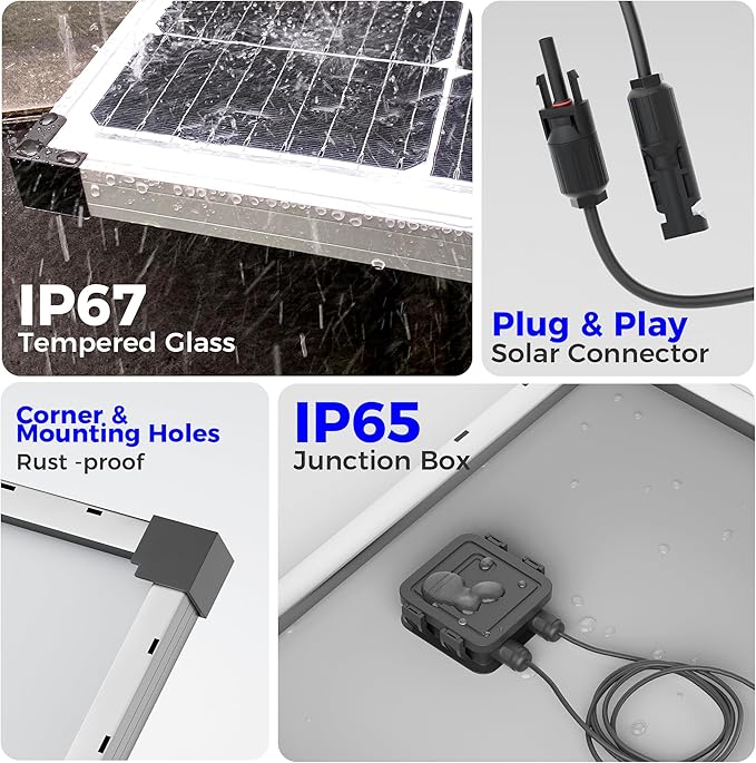 200W 12V Solar Panels, High Efficiency 9BB Cell Monocrystalline Solar Panel IP67 Waterproof