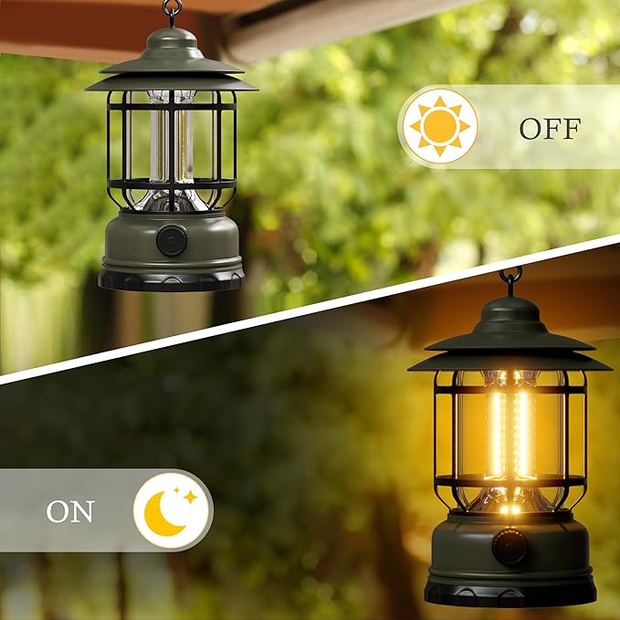 Portable LED Camping Lanterns,1500LM Step-less Dimming, Lightweight Retro Battery Powered USB