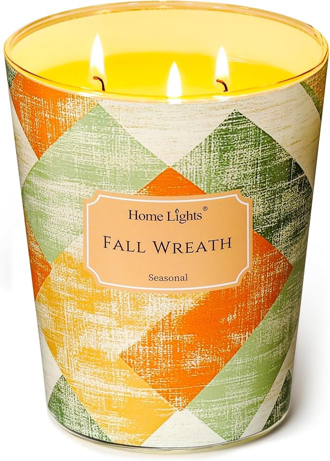 HomeLights Large jar Candle | 3-Wick Long-Lasting Scented Candles, 34oz Natural Soy Wax Candle for