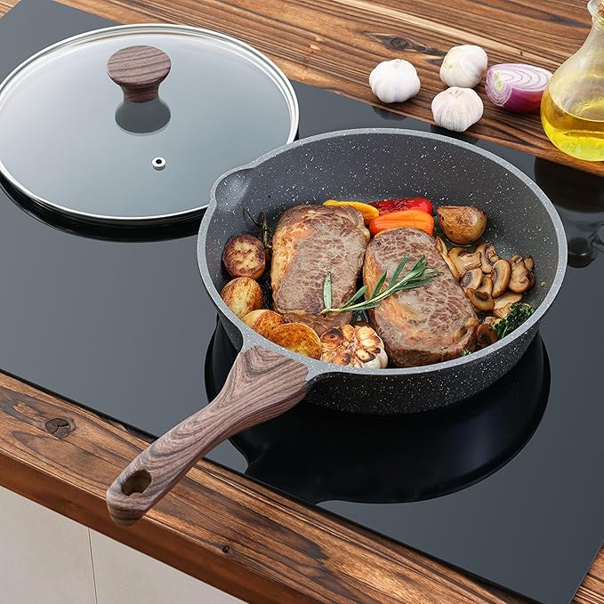 SENSARTE Nonstick Skillet, Deep Frying Pan 10/11/12-inch, Saute Pan with Lid, Stay-cool Handle