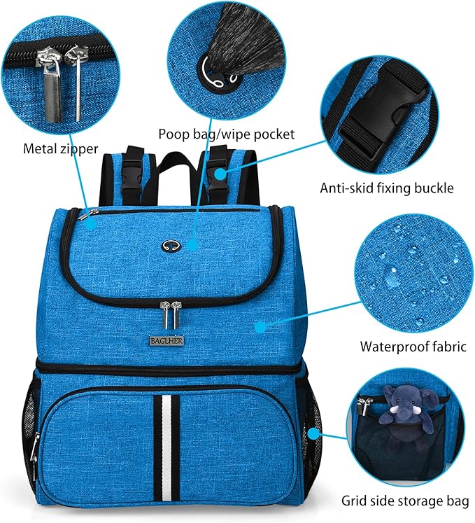 BAGLHER Pet Travel Bag, Double-Layer Pet Supplies Backpack (for All Pet Travel Supplies), Pet