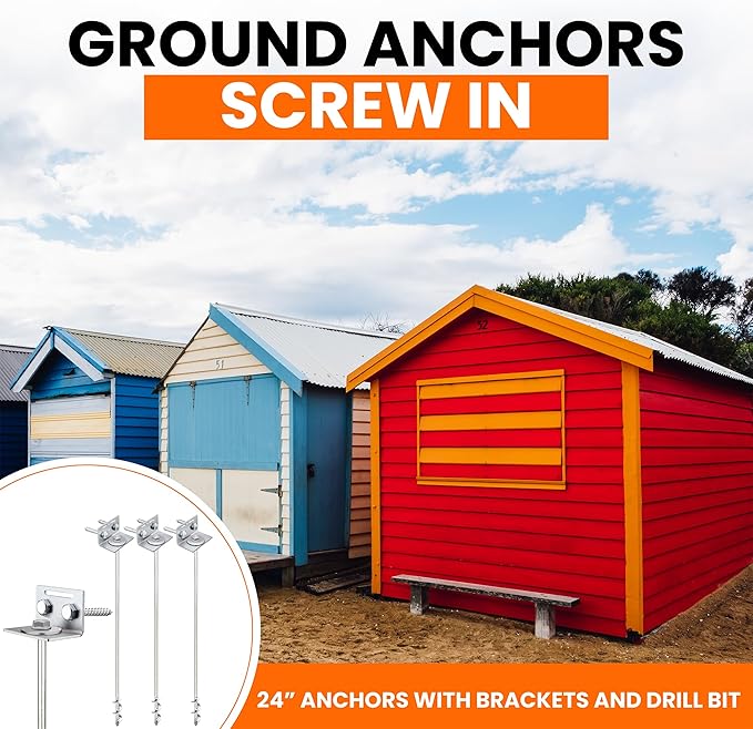 Ground Anchors Screw In - 24" Set of 4,6,8 with Brackets and Drill Bit - Earth Anchors - Mobile