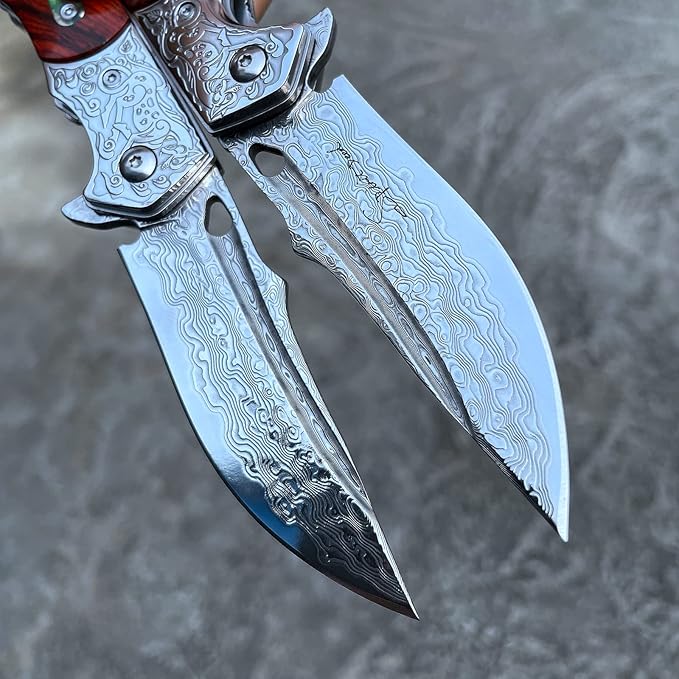 Handmade knife Japanese VG10 Damascus Steel Folding Knife,Rosewood Liner Lock Handle,EDC Pocket