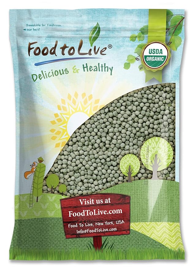 Food to Live Organic Whole Dried Green Peas, 10 Pounds – Non-GMO, Green Vatana, Sproutable, Vegan
