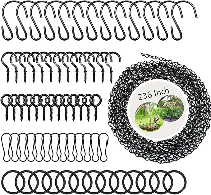 YINGFENG 236 Inch Black Metal Hanging Chains and Hanging Basket Hooks Set for Bird Feeders
