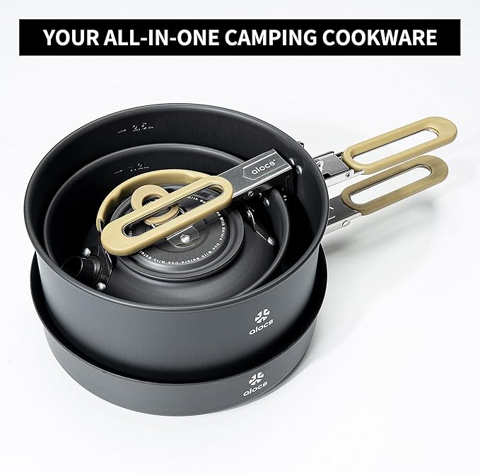 Alocs Camping Cookware, Portable Non-Stick Camping Pan Set with Enhanced Handle, Ideal for Outdoor