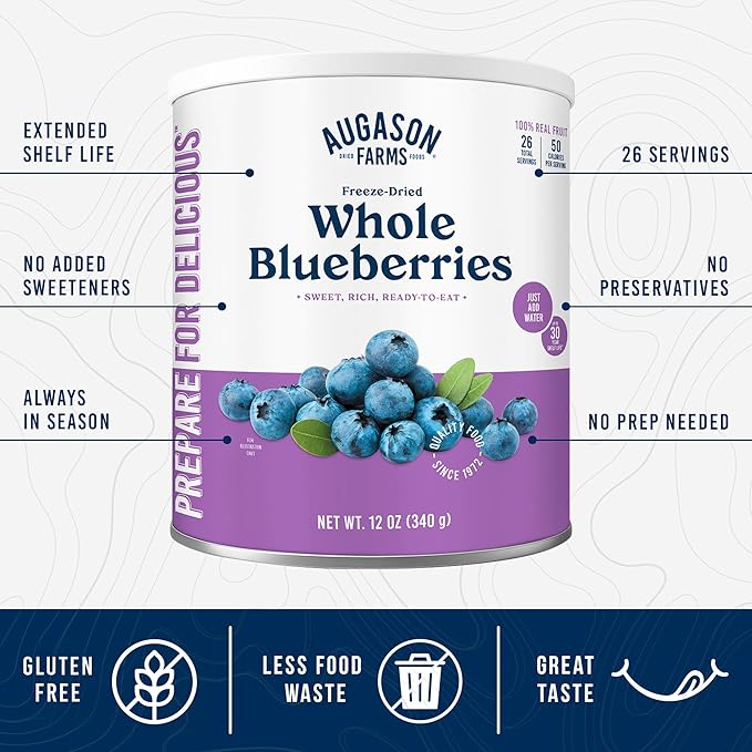 Augason Farms Dried Whole Blueberries Can -Dried Fruit for Baking & Emergency Food Supply