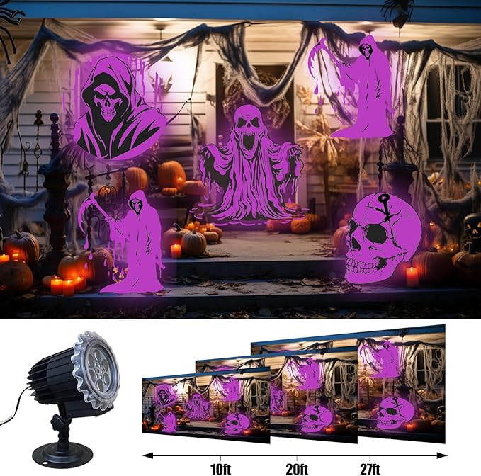 Halloween Projector Lights Outdoor, 3D-Dynamic Outdoor Holiday Light Projector with 4 Different