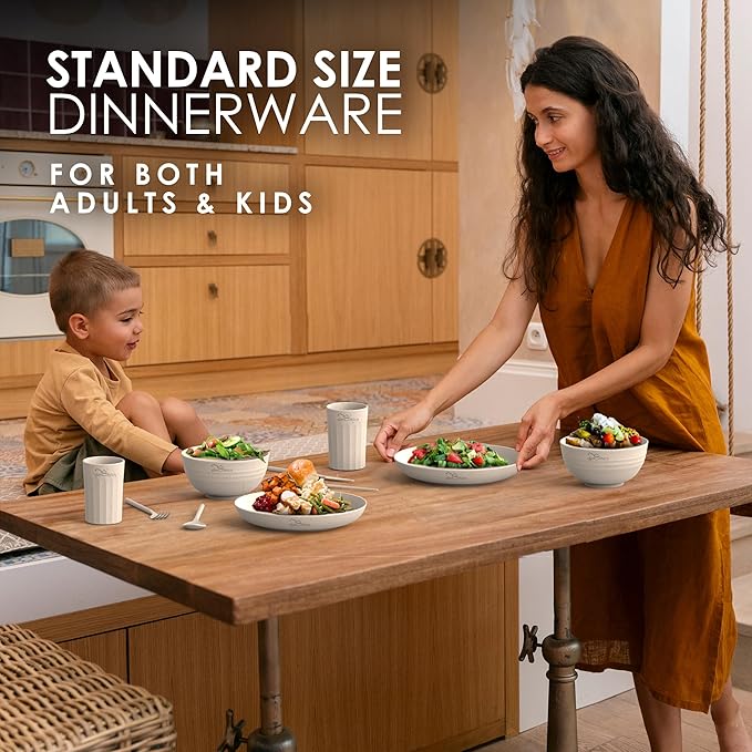 Wheat Straw Dinnerware Sets for 4 - Alternate To Plastic Dinnerware Set - Dishwasher Safe Microwave