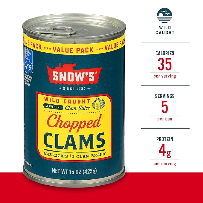 Snow's Wild Caught Chopped Clams Canned, 15 oz Can (Pack of 12) - Served in Clam Juice - 4g Protein