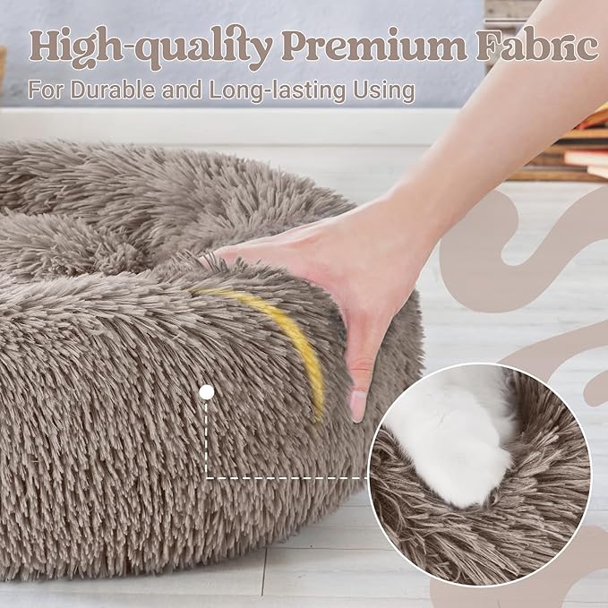 rabbitgoo Cat Beds for Indoor, 20 inches Machine Washable, Fluffy Round Pet Bed Non-Slip, Calming