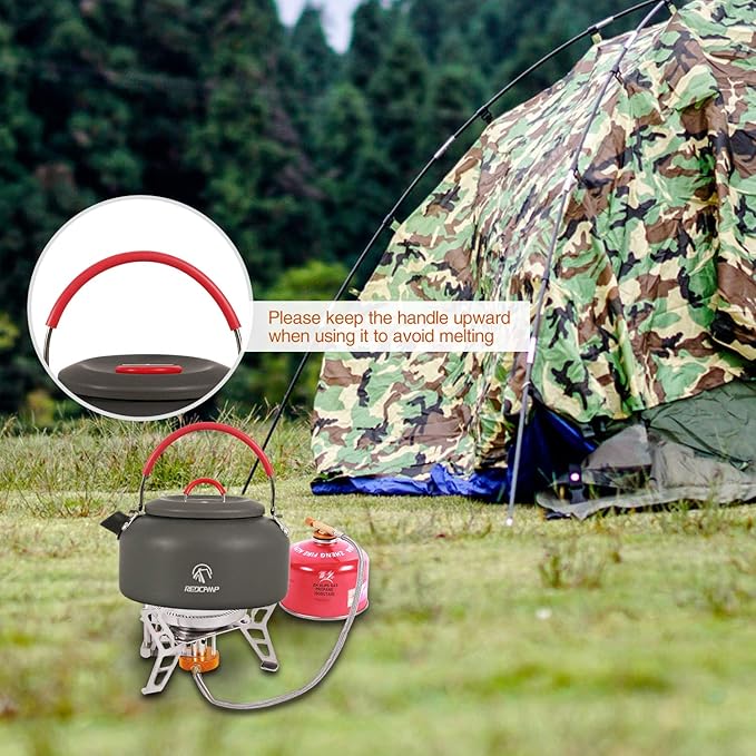 REDCAMP 0.8L Mini Outdoor Camping Kettle, Aluminum Water Pot with Carrying Bag, Compact Lightweight