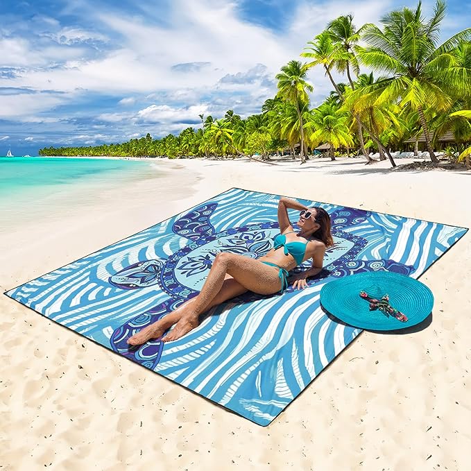 Beach Blanket Waterproof Sandproof Beach Mat 79" X 83"/10'x9'for 2-8 Adults Quick Drying Outdoor