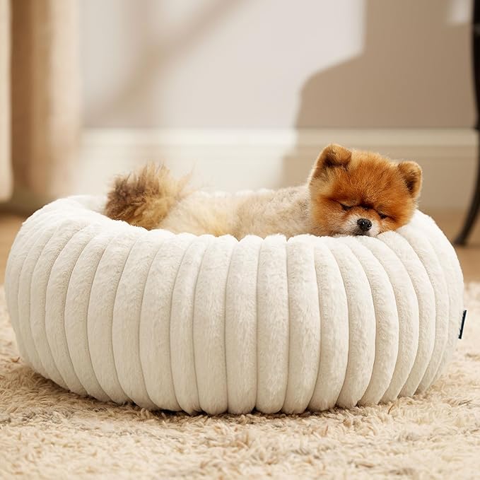 Bedsure Donut Small Dog Bed - Dog Beds for Small Dogs with Corduroy Fleece & Anti Slip Bottom