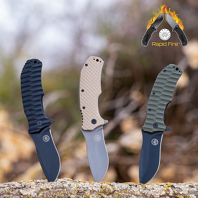 Off-Grid Knives - Rapid Fire Coyote, Large Assisted EDC, Hard Use Construction, Camping and
