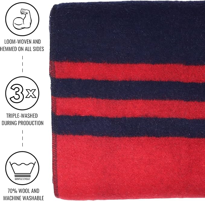 Arcturus Rainier Wool Blanket - 4.5lbs Warm, Heavy, Washable, Large | Great for Camping, Outdoors