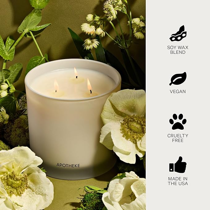 Apotheke 3-Wick Scented Candles for Home, Verdant Garden - 26 oz Soy Wax Jar Candle Gift for Women