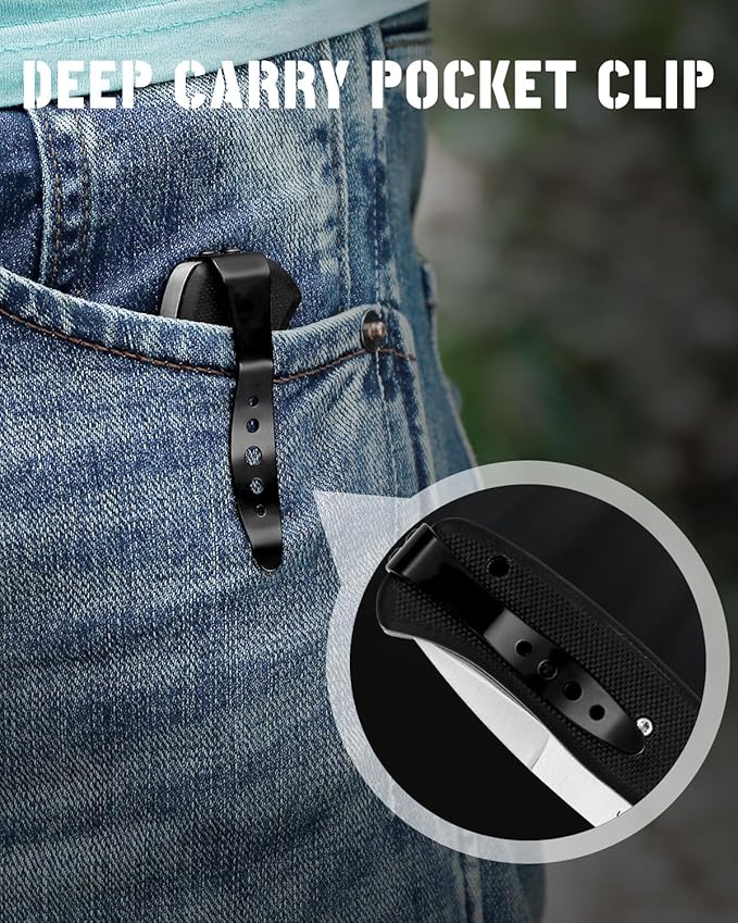 Folding Pocket Knife with Clip, 3" 8Cr13MoV Steel Drop Point Blade with G10 Handle, Liner Lock