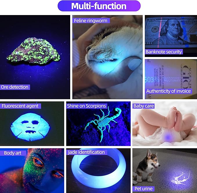 DARKDAWN UV Flashlight 365nm, LED Blacklight Flashlight, USB Rechargeable flashlights, Powerful