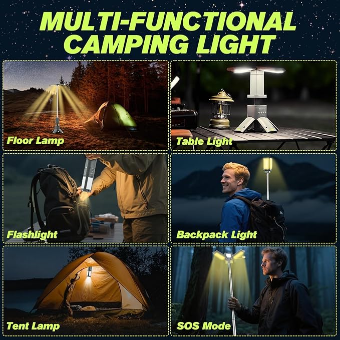 Portable Camping Light, 14000mAh Telescopic Camping Lantern with Rechargeable Power Supply