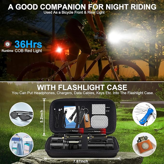 Rechargeable Magnetic Flashlights High Lumens, Super Bright LED Powerful Flashlight 8 Modes with