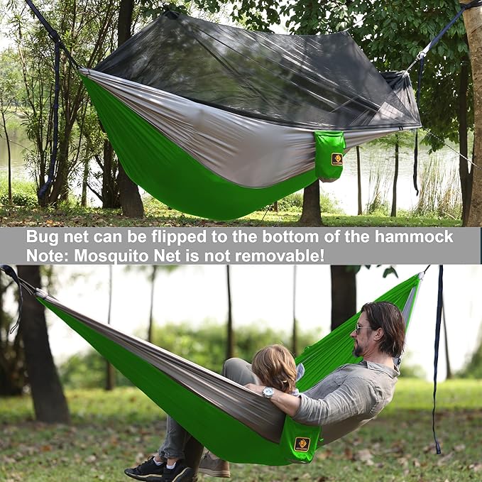 Camping Hammock with Net,Travel Portable Lightweight Hammocks with Tree Straps and Solid D-Shape