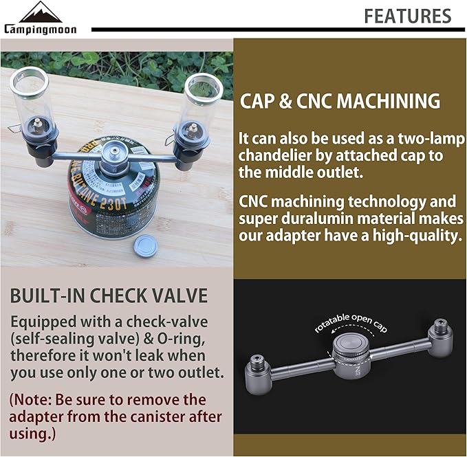 CAMPINGMOON 3 Outlet Adapter for EN417 Lindal Valve Canister Device Camping Lantern Z33