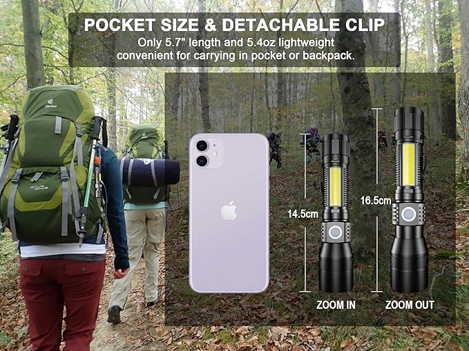 UV Flashlight Black Light, USB Rechargeable Flashlight with Magnetic Base - High Light, Side Light