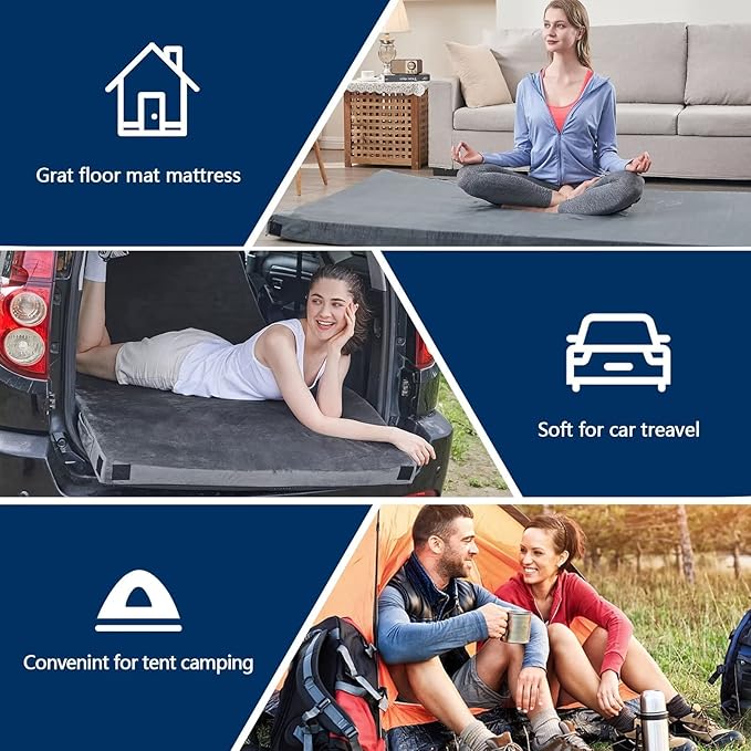 CYMULA CertiPUR-US Memory Foam Camping Mattress Pad, Portable Foam Sleeping Pad for Camping, Roll