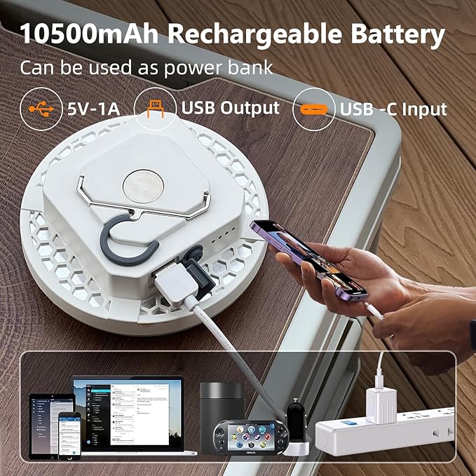Camping Lantern 10500mAh Rechargeable Battery, 30W Ultra Bright LED Hanging Light with 3 Modes