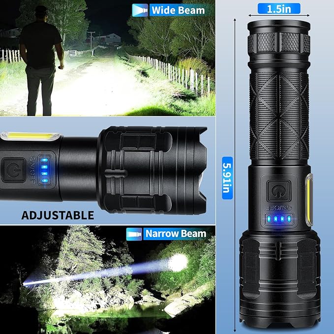Rechargeable LED Flashlights High Lumens, 99,000 Lumen Super Bright Flashlight with 7 Modes &