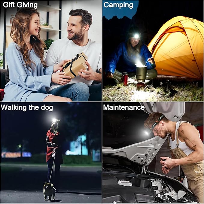 Rechargeable Headlamp Flashlight 2-Pack, 8 LED 2500 Lumen Ultra-Light Bright Headlight with Motion