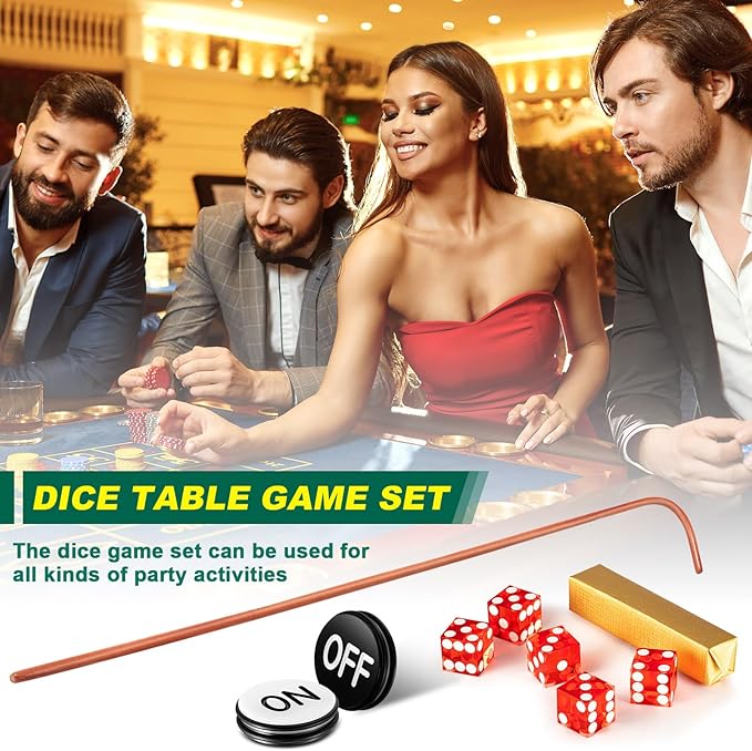 Leyndo Craps Tabletop Game Set, Includes 24" Craps Rattan Stick, Casino Grade AAA 19 mm Dice, 3"