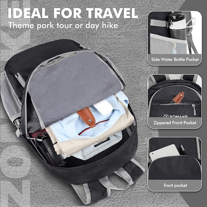 ZOMAKE Lightweight Packable Backpack 30L, Foldable Hiking Backpacks Water Resistant Compact Folding