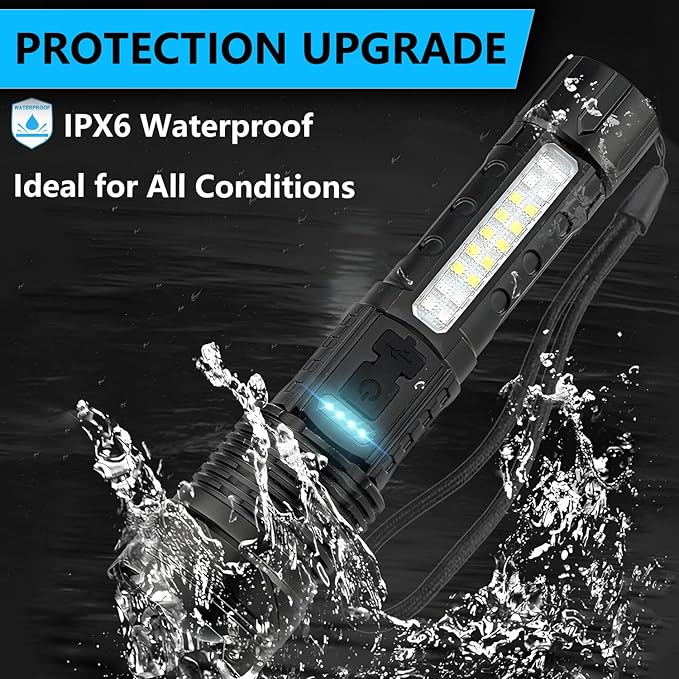 Rechargeable LED Flashlights, 90,000 Lumens Super Bright Handheld Flashlight, 7 Modes with COB Work