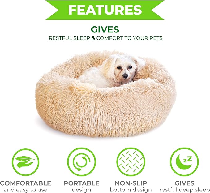Whiskers & Friends Cat Bed Dog, Cat Beds for Indoor Cats Washable, Orthopedic Soft Fluffy Round