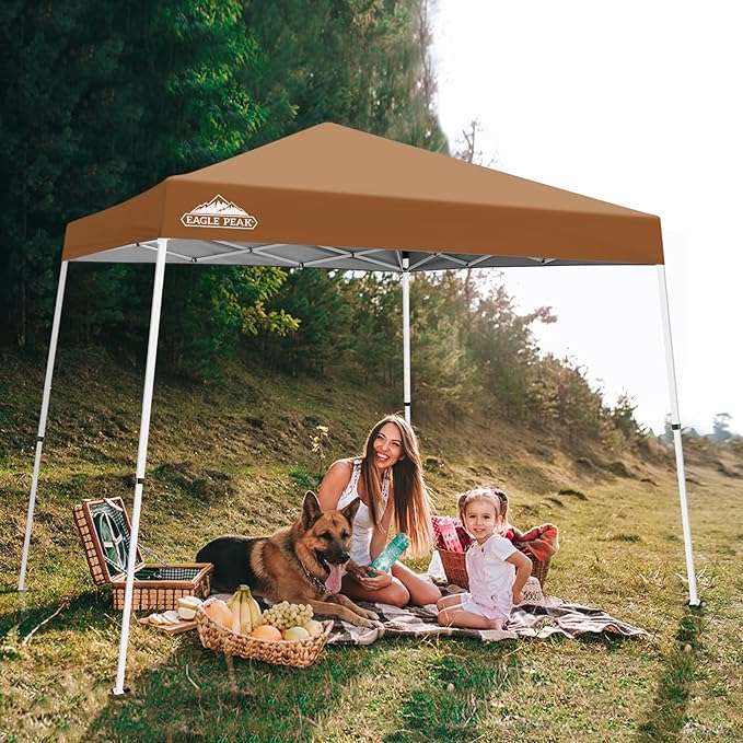 EAGLE PEAK 10x10 Slant Leg Pop-up Canopy Tent Easy One Person Setup Instant Outdoor Beach Canopy