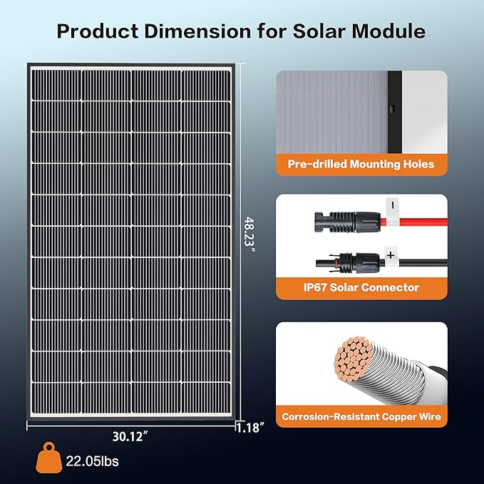 Bifacial 200 Watt Solar Panel, N-Type 16BB 200W Solar Panels Monocrystalline 25% High Efficiency