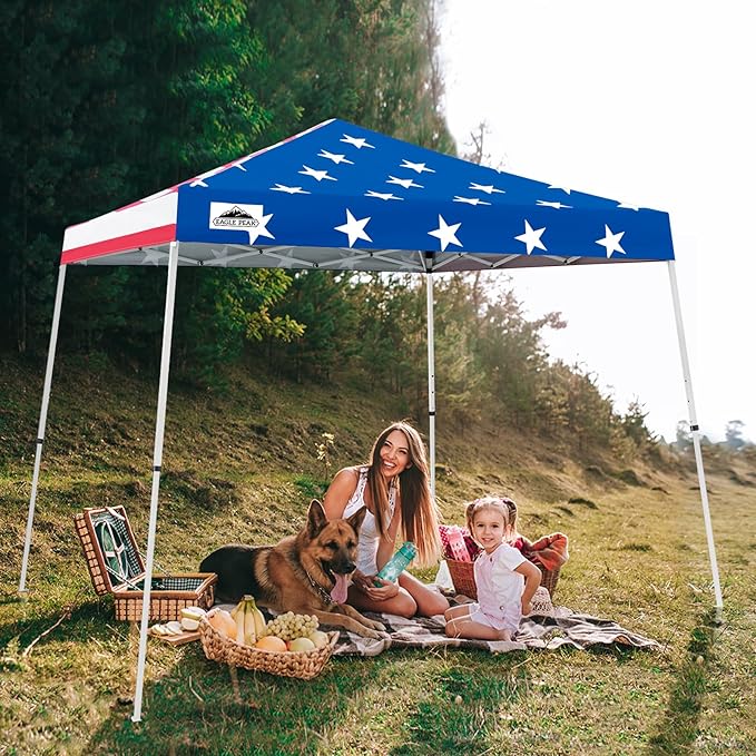 EAGLE PEAK 10x10 Slant Leg Pop-up Canopy Tent Easy One Person Setup Instant Outdoor Beach Canopy