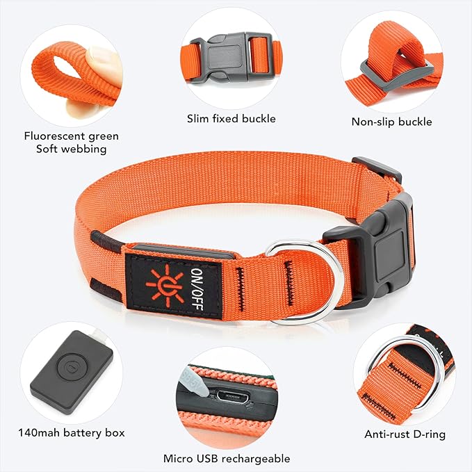 Light Up Collar at Night, LED Adjustable, Rechargeable Waterproof Dog Lights for Night Walking