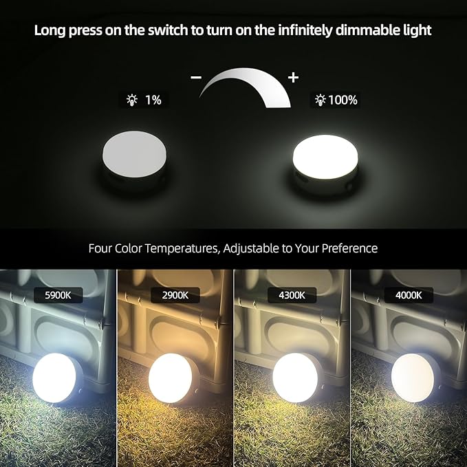 Hanging Camping Tent Light with Stepless Dimming & Magnetic Base, USB-C Rechargeable LED Lantern