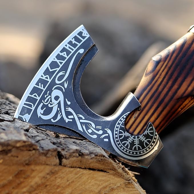 SHINY CRAFTS-Axes Handmade Viking Axe Hatchet Norse Battle Axe-Valhalla Runic Axe, Carbon Steel