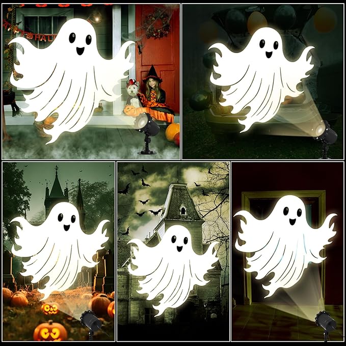 Treela Halloween Projector Lights Outdoor Cute Ghost Lights Decoration Dynamic Outside Indoor LED