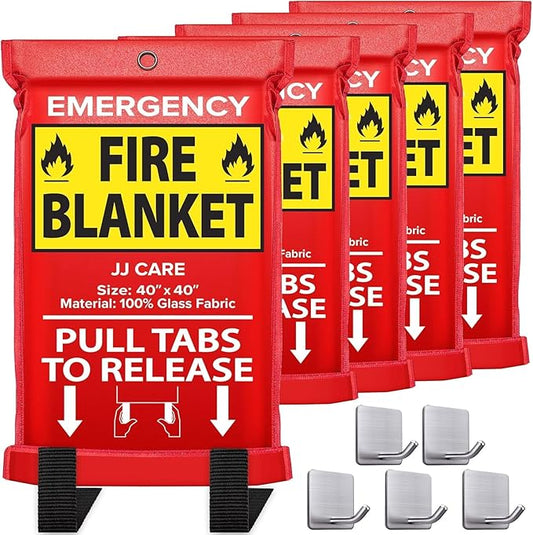JJ CARE Fire Blanket ??5 Packs with Hooks ??40??x 40??Fire Blankets Emergency for Home and Kitchen