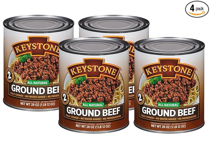 Keystone Meats All Natural Heat and Serve Ground Beef 28 oz – Fully Cooked Canned Meat – Ready to