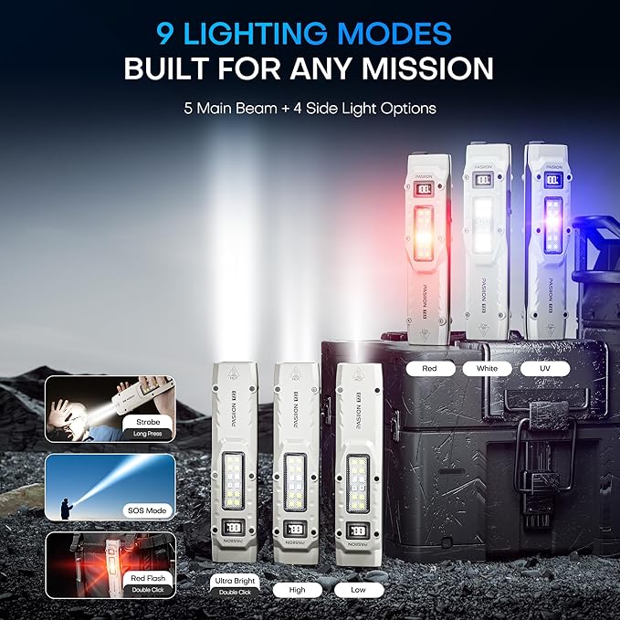 EDC Tactical Flashlight, Flat Flashlights Rechargeable,Dual-Switches LED Small Flashlight with
